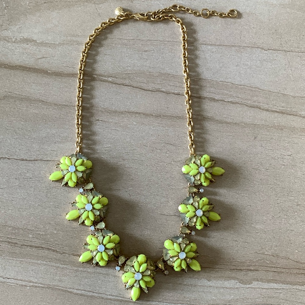 J. CREW Lime Green Beads/Rhinestone Statement Necklace